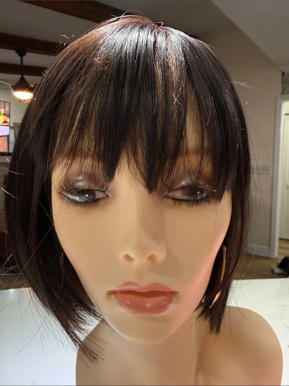 HAIR, 10” Topper, Straight, Off Center Part, with Bangs, Brown